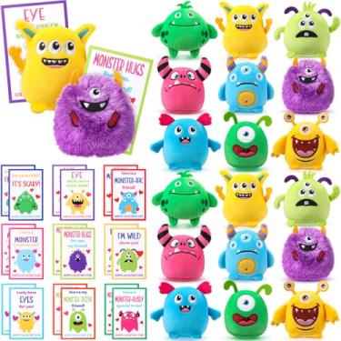 Imagem de HyDren Set of 18 Monster Valentine's Day Gifts with 3.15 Inch Mini Stuffed Monster Animal Plush Keychain, Confession Card Organza Bag for Goodie Bag Filler Exchange School Classroom Prize Party Favor