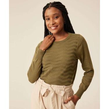 Imagem de Suéter Feminino Padronagem Zig Zag Marisa-73190, Verde, P
