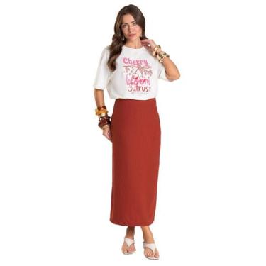 Imagem de Saia Feminina Midi Dianna Marrom, M, Marrom
