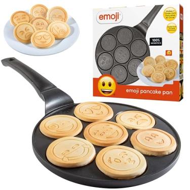 Imagem de Licença oficial de emoji - Forma de panqueca grande e frigideira antiaderente - 7 formas divertidas de rosto sorridente - Frigideira de fogão de cozinha resistente - Forma de bolo para crianças no