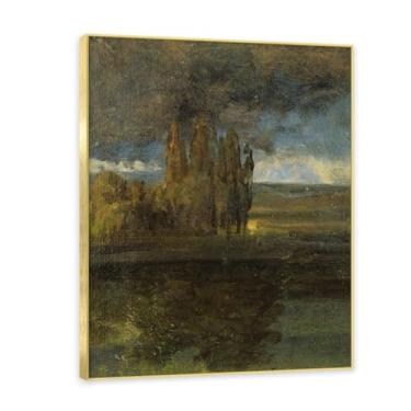 Imagem de NHLDZYH Moldura dourada. Pintura a óleo de paisagem romântica norueguesa famosa, J.C. Dahl, cópia de pintura a óleo clássica emoldurada para sala de estar ou escritório. (Paisagem 61). 30 x 40 cm.