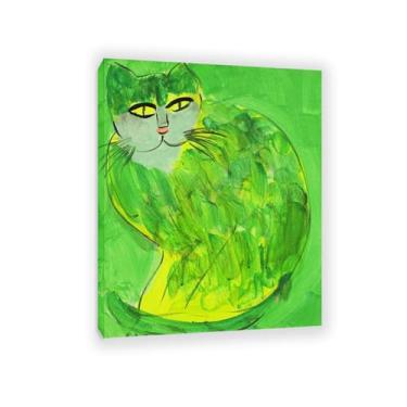 Imagem de SDYJ6GSW Walasse Ting Impressão de arte em tela lindo galo verde gato famoso floral figura feminina reprodução de pintura colorida grande decoração de parede para quarto moldura de 80 x 60 cm (31 x 24