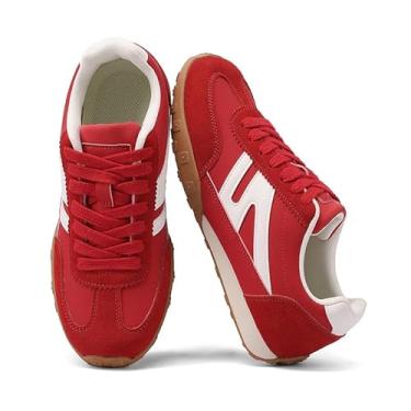 Imagem de Tênis feminino retrô moderno com palmilha de espuma, sapatos casuais para caminhada, tênis clássico, antiderrapante, confortável, Vermelho, 37