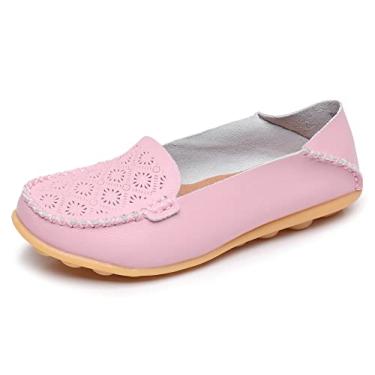 Imagem de VenusCelia Mocassim feminino confortável para caminhada, Rosa claro, 41