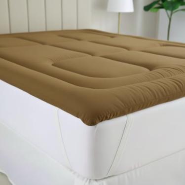 Imagem de Pillow Top Casal 200 Fios Micropercal - Super Macio, Enchimento Grosso 600g/m², Antipilling, Faixas Elásticas, Fácil de Lavar (Avelã, Casal)