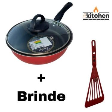 Imagem de Panela Frigideira Antiaderente Teflon Vermelho 20cm + Brinde Cor:Verme