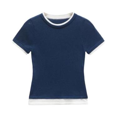 Imagem de Camiseta Feminina De Verão, Manga Curta, Casual, Gola Redonda, Cor Sól