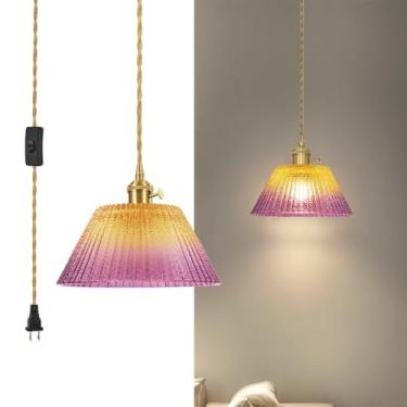 Imagem de FINNCHY Luminária suspensa de vidro, luminárias pendentes, vidro rosa dourado, vintage, cozinha, ilha, sala de jantar, quarto, sala de estar, lâmpada LED incluída