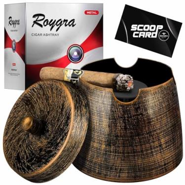 Imagem de roygra Bandeja de cinzeiro com tampa, cinzeiro de charuto para pátio externo, cinzeiro de charuto para uso externo com 4 suportes, acessórios para fumar charutos, decoração de casa sem fumaça
