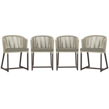Imagem de 4 Cadeiras De Jantar Noronha Marrom Corda Náutica E8 Trama Rami