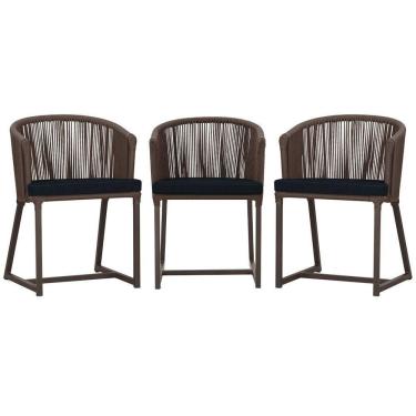 Imagem de 3 Cadeiras De Jantar Noronha Marrom Corda Náutica E12 Trama Marrom