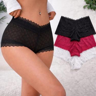 Imagem de Calcinha de Renda Feminina Sensual kit com 10 Caleçon fio dental Short