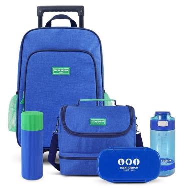 Imagem de Kit Versátil Com Mochila De Rodinha, Bolsa E Acessórios Jacki Design Azul