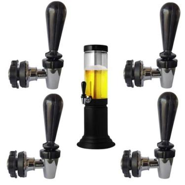 Imagem de Kit 4 Torneiras Chopeira Torre Chopp em ABS preto e cromado - Zufer