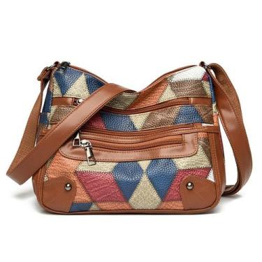 Imagem de Bolsa de ombro feminina de couro PU retrô retrô com vários bolsos - ta