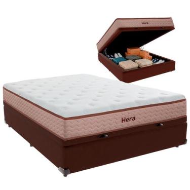 Imagem de Cama Box Baú Casal e Colchão Hera Molas Ensacadas Colchobel Marrom