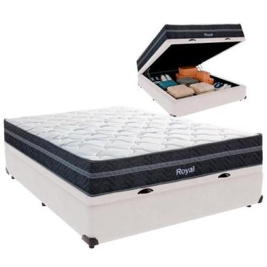 Imagem de Cama Box Baú Casal e Colchão Royal Molas Ensacadas Colchobel Branco