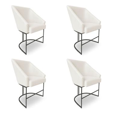 Imagem de Kit 4 Poltronas Luxo Alana Bouclê Bege Base Ferro Preto - Pallazio