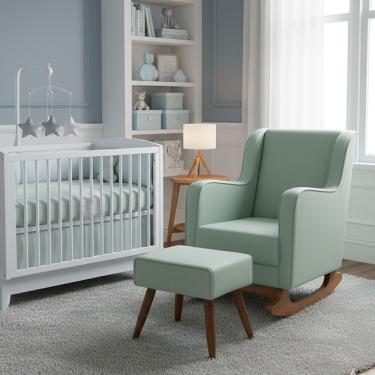 Imagem de Poltrona Amamentação Com Balanço Naná E Puff Veludo - Pallazio Cor Verde