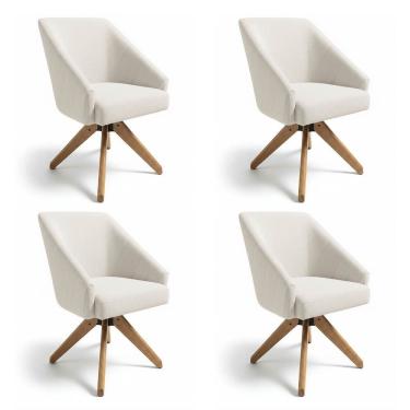 Imagem de Kit 4 Poltronas Giratórias Alana Bouclê Base De Madeira - Pallazio Cor Bege