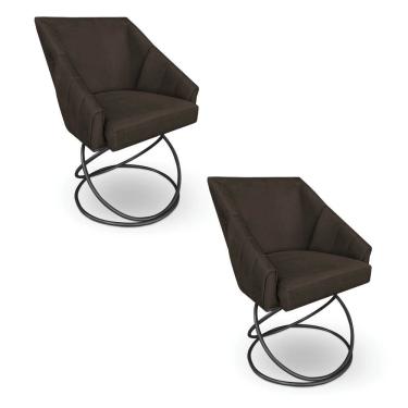 Imagem de Kit 2 Poltronas Luxo Alana Suede Marrom Base Luxo Preto - Pallazio