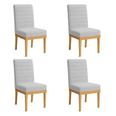 Imagem de Kit 4 Cadeiras De Jantar Solana Boucle Cinza Base De Madeira - Pallazio