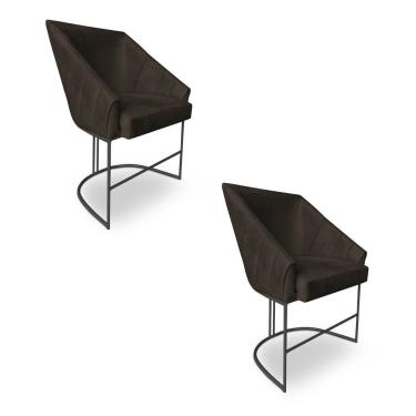 Imagem de Kit 2 Poltronas Luxo Alana Suede Marrom Base Ferro Preto - Pallazio