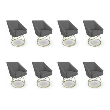 Imagem de Kit 8 Poltronas Luxo Alana Linho Base Luxo Dourado - Pallazio Cor Grafite