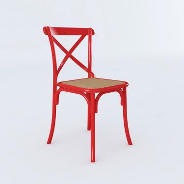 Imagem de Cadeira de Jantar Cross Katrina em Aço Assento Corano para Mesa Sala Cozinha Moderna- Vermelho/bege