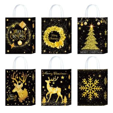 Imagem de Saco de presente de Natal Gold Foil Kraft Paper 22x16x8cm 10 unidades 