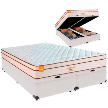 Imagem de Cama Baú Queen e Colchão Pequim Molas Ultralastic Inducol Branco