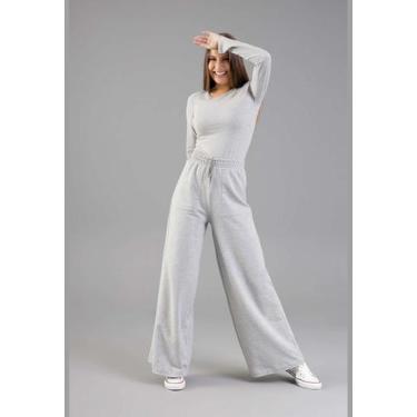 Imagem de Blusa Básica Manga Longa Feminina em Cotton Just Basic, Cinza, GG