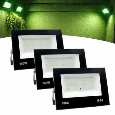 Imagem de Kit 3 Refletor Led 100w Holofote Bivolt Prova Dágua Verde