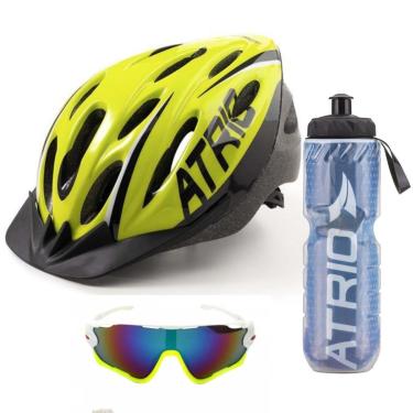 Imagem de Kit Atrio Capacete Led Ciclismo Óculos Garrafa Térmica Bike Amarelo Limão-Unissex