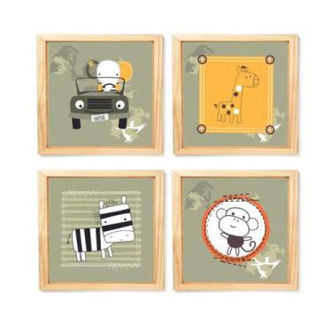 Imagem de Kit Quadro Decorativo Quarto Infantil Animais Safari Jeep - Creative C