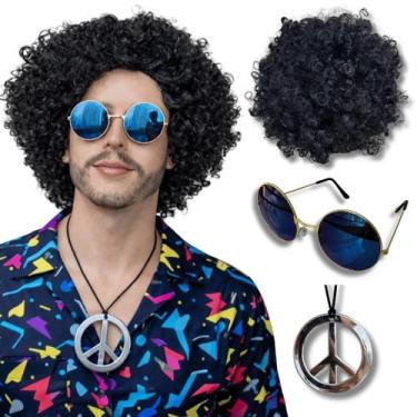 Imagem de Peruca Hippie Afro Retrô colar e óculos festa anos 50 60 70 - LIONSWIG