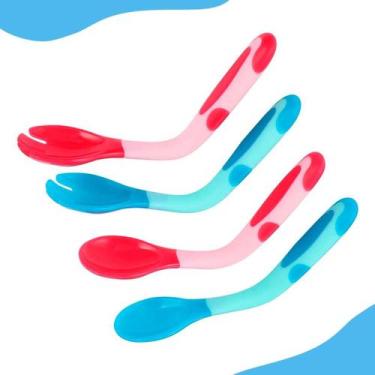 Imagem de Kit Talheres Bebê Flexível Termossensível Garfo Colher Menino Menina -