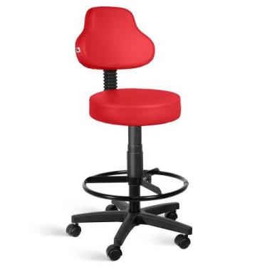 Imagem de Cadeira Mocho Alto Encosto Alto Giratória Com Rodízios Cor: Vermelho -