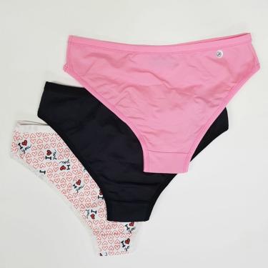 Imagem de Kit com 3 calcinhas biquini microfibra delcotton 51840 preto/rosa/branca com estampa I love