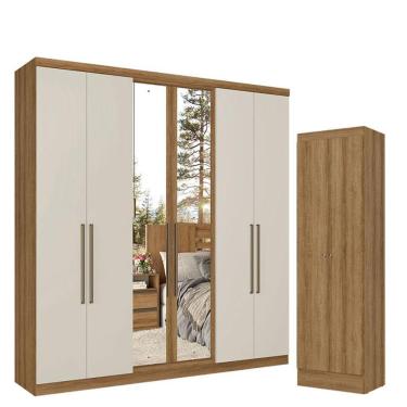 Imagem de Guarda Roupa Casal Presence Full Glass 6 Portas Almendra Off White Acetinado E Multiuso Space Almendra - Thb