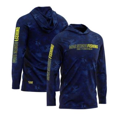 Imagem de Camisa de Pesca Masculina Sublimada com Capuz Proteção Solar UV Blue - Mar Negro-Masculino