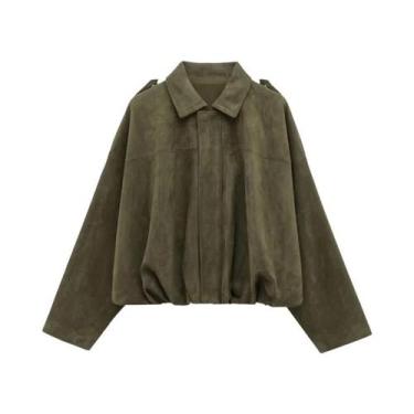 Imagem de Jaqueta Bomber De Suede plus Size Para Mulheres, Casaco De Manga Longa