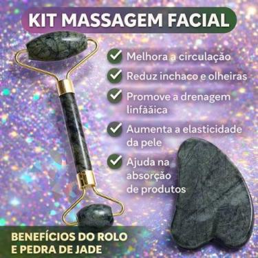 Imagem de Rolo + Gua Sha de Jade Massagem Facial Anti Ruga para Mulheres na meno