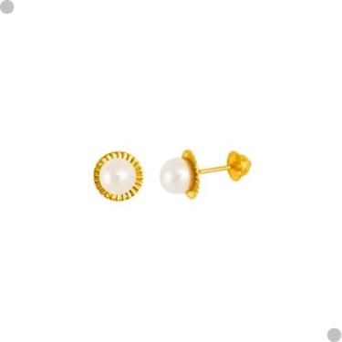 Imagem de Brinco Pérola Espelhinho 5 milímetros Ouro 18K Tarraxa Rosca 10945 K06