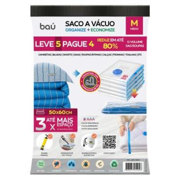 Imagem de Kit 5 Sacos a Vácuo Médios 50x60cm  Ideal para Roupas e Viagem Tamanho