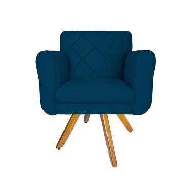 Imagem de Poltrona Estofada Com Base Giratória De Madeira Salão Isabella Suede Azul Marinho - LM DECOR