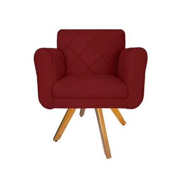 Imagem de Poltrona Estofada Com Base Giratória De Madeira Sala Isabella Suede Vermelho Bordô - LM...