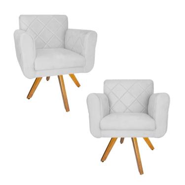 Imagem de Combo 2 Poltrona Estofada Base Giratória De Madeira Clínica Isabella Suede Branco - LM...
