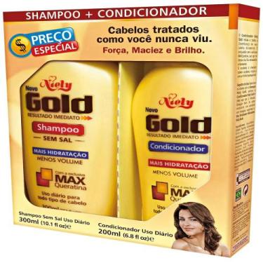 Imagem de Kit Shampoo e Condicionador Niely Gold Reconstrução Potente 275ml + 17