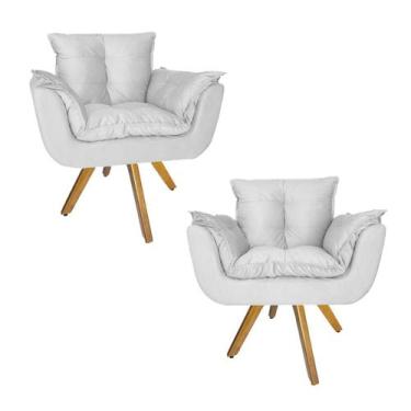 Imagem de Combo 2 Poltrona Decorativa Base Giratória De Madeira Salão Opala Sued